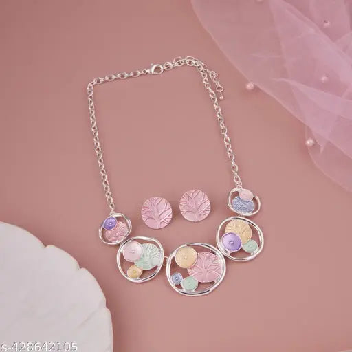 ✨GC premium jewellery Western New Concept Stylish Designer Necklace and Earring Set for Girls and Women | Luxurious Silver-Plated Necklace with Multicolor Pastel Abstract Charms | Perfect for Any Party or Occasion ✨