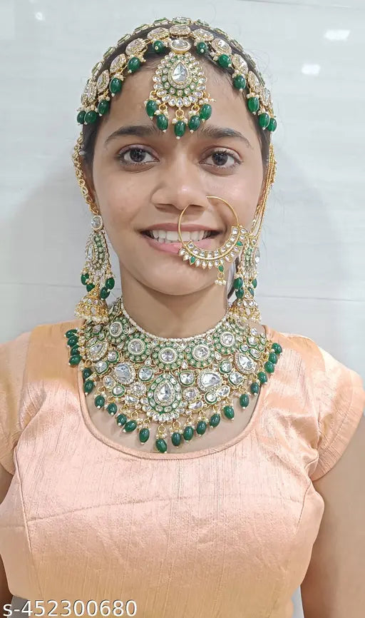 Shimmering  Beautiful Jewellery Allure Unique Jewellery Feminine Chic Jewellery Ladies Twinkling set Elite Graceful Jewellery Gold - Plated Golden Dulhan Bridal Jewellery Set Diva Chunky jewellery Set Dulhan Set