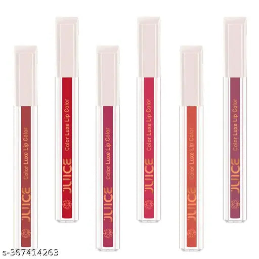 Juice Matte Color Luxe Lip Color With Goodness of Bio Retinol, Moisturising lock technology, SPF 15, Waterproof & Long Lasting Lipstick Pack of 6 (Shades of Red and Pink)