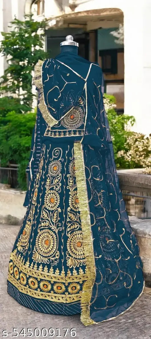 Embroidered Semi Stitched Rajasthani Poshak  (Blue)