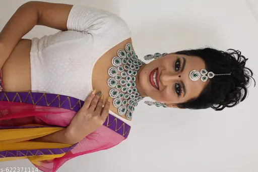 Green Rhodium-Plated Alloy Necklace Set for All Occasions