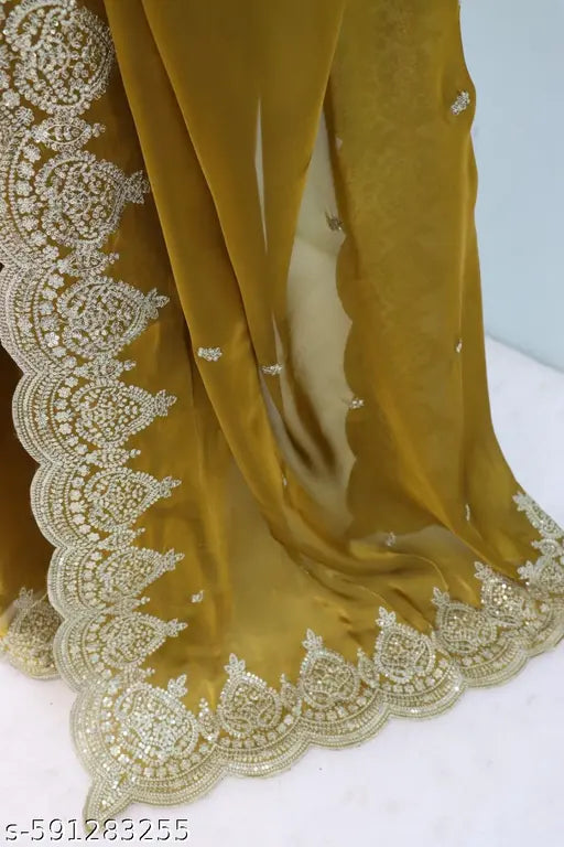 Fancy Thread Work Saree With Sequence Work