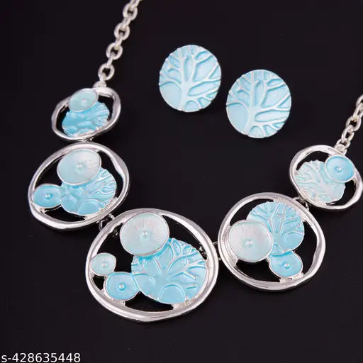 ✨ GC premium jewellery Western New Concept Elegant Designer Necklace and Earring Set for Girls and Women | Luxurious Silver-Plated Necklace with Blue Circular Charms | Perfect for Any Party or Occasion ✨