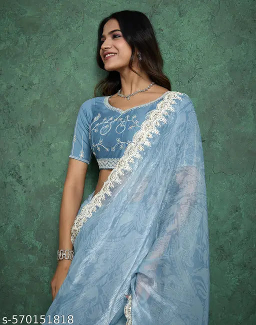 Tissue Silk Blue Saree with Silk Blouse