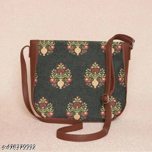 Zouk Royal Green Mogra Print U-Shaped Sling Bag