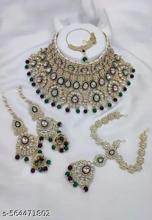 TRADITIONAL GOLD PLATED KUNDAN ETHNIC BRIDAL JEWELLERY SET FOR WOMENS