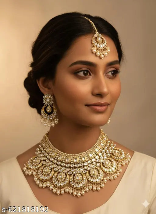 Cream white combination bridal jewelery set &party wear necklace set for woman