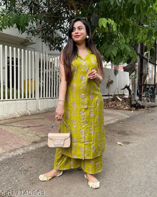 Anni Designer Women's Rayon Viscose Green A-Line Printed Kurta Set | 2-Piece Daily Wear Suit with Palazzo| Stylish Office Wear Ethnic Rayon Dress