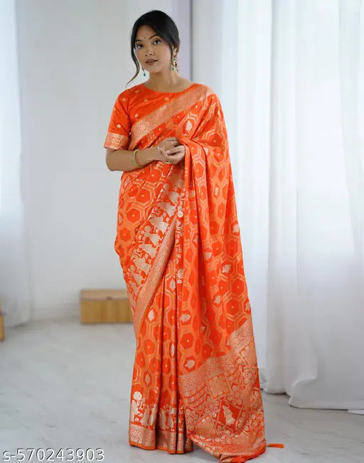 SATRANI Silk Orange Saree with Silk Blouse