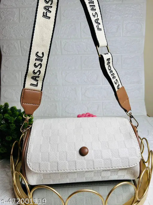 New Trending & Stylish Leather Round Shape Slings Bags For Women & Girls Textured White Color