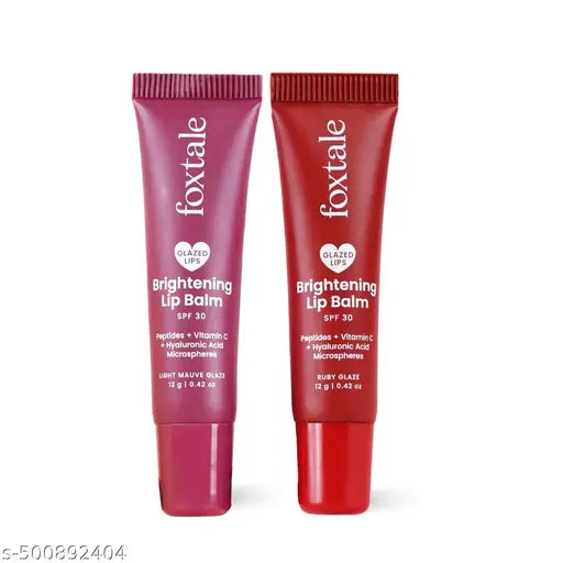 Foxtale Brightening SPF30 Lip Balm | Pack of 2 | Peptides, Vitamin C & Hyaluronic Acid | Brightens Lips | Reduces Pigmentation | Hydrates Lips | Tinted Lip Balms - Light Mauve & Ruby Glaze | 24 gm