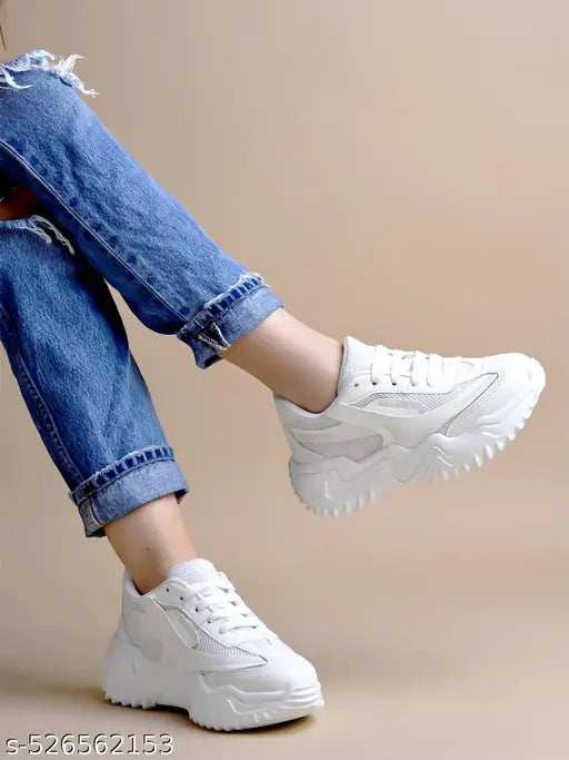Shoetopia Smart Casual Comfortable White Sneakers For Women & Girls