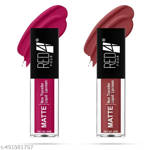 Red4 Miss Perfect Liquid Lip Cream | Non Transfer Liquid Lipstick | Matte Finish | Long Lasting and Waterproof Liquid Lipstick (Pack Of 2)