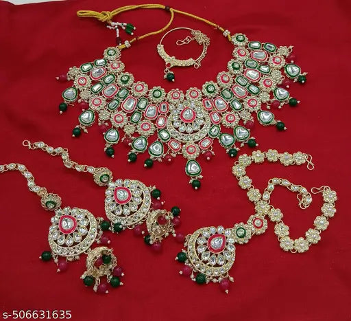 STYLISH KUNDAN CHOKER WEDDING PARTY TRADITIONAL BRIDAL NECKLACE JEWELLERY SET FOR WOMEN
