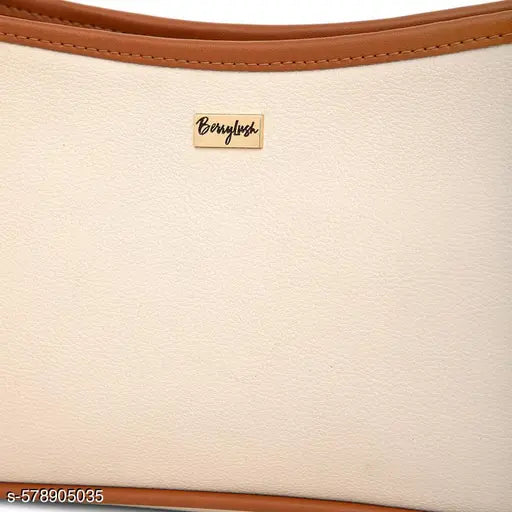 Berrylush Women Solid Beige & Brown Fabric Push-Lock Detachable Strap Embellished Regular Sling Bag