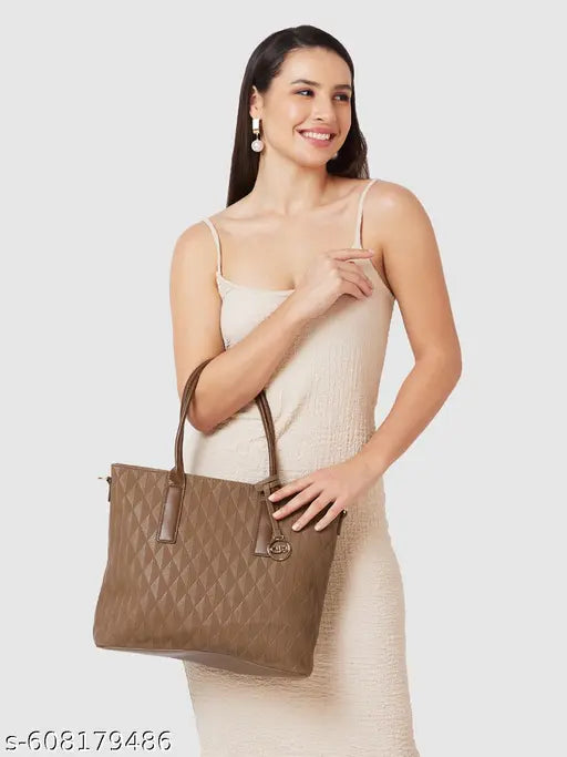 Globus Women Brown Textured Casual Tote Bag