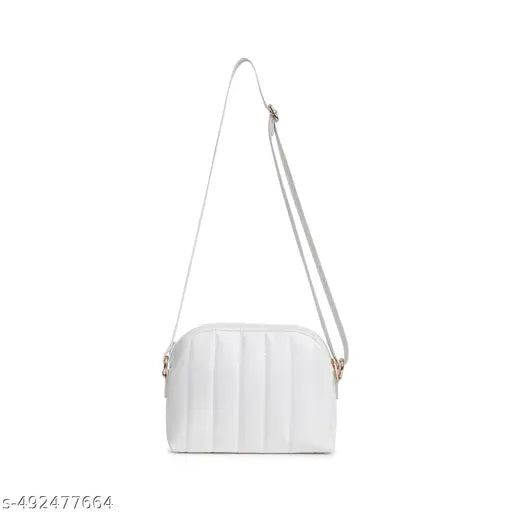 Fastrack Modern Quilted Sling Bag for Women | Trendy, Spacious Bag for Girls, Ladies, Women | Casual Bag Made from High Quality Faux Leather (White)