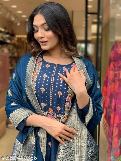 Wedding kurta set women heavy kurta set chanderi silk kurti set