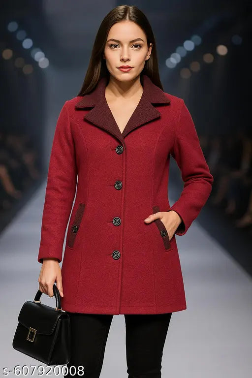 Matelco Women's Solid Collar Red Sweaters