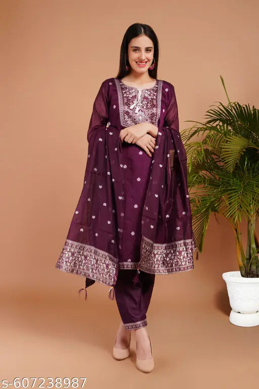 Stylish Jecard Top & Bottom & Duptta Set