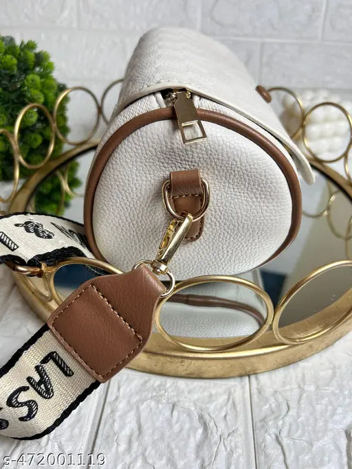 New Trending & Stylish Leather Round Shape Slings Bags For Women & Girls Textured White Color