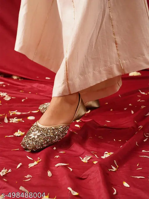 JM Looks Women's Traditional Handcrafted Juttis | Sparkling Stone & Beadwork Flats for Festive & Wedding Wear(Green)