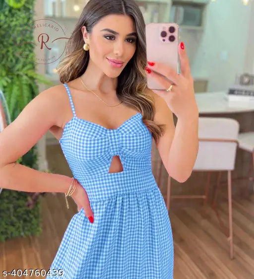 Blue Gingham cotton  Tiered Maxi Dress