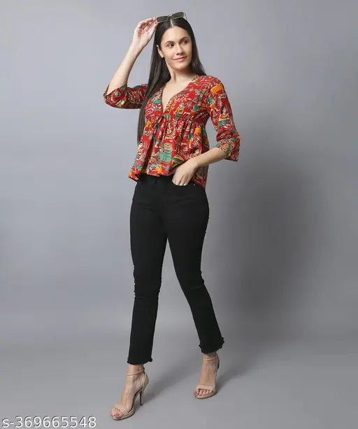 The Seamsters Crew Women’s Kalamkari Printed Cotton Tie Up Waist Empire Top