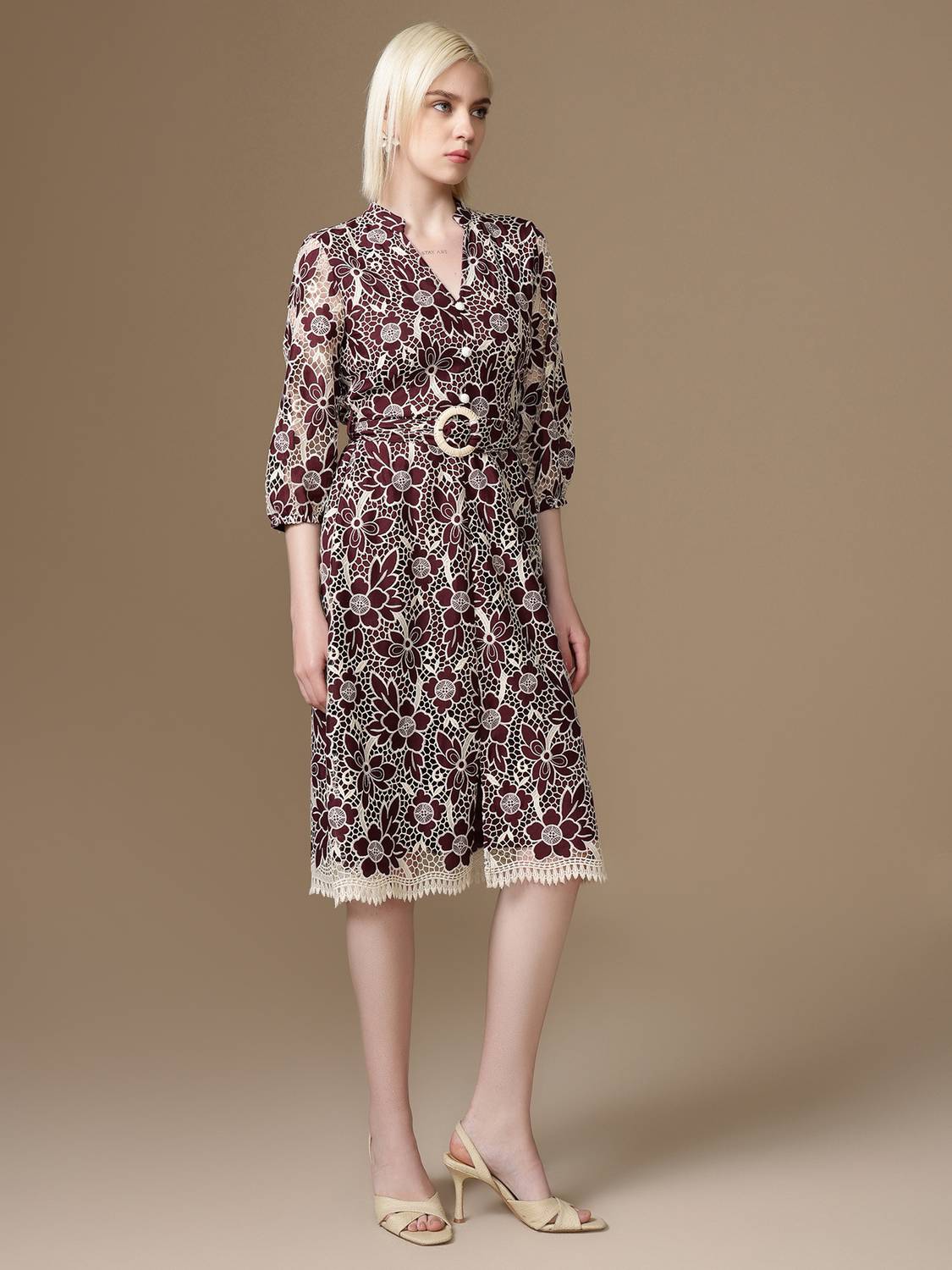 KAZO Women A-line Maroon Midi/Calf Length Dress