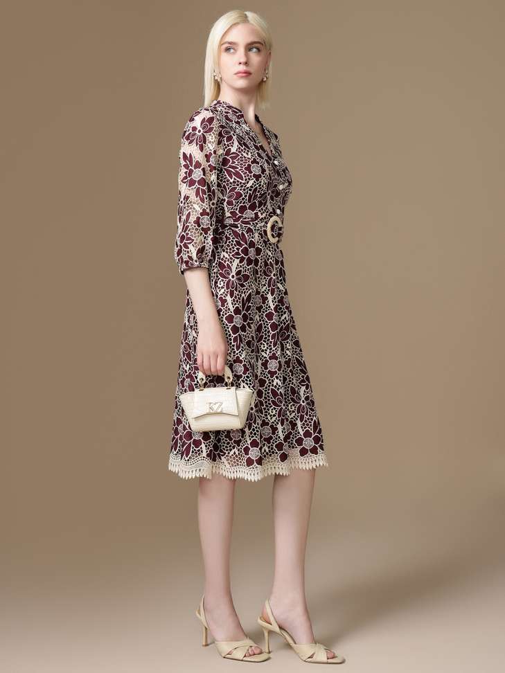 KAZO Women A-line Maroon Midi/Calf Length Dress