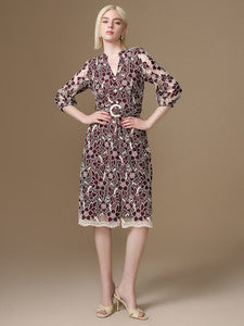 KAZO Women A-line Maroon Midi/Calf Length Dress