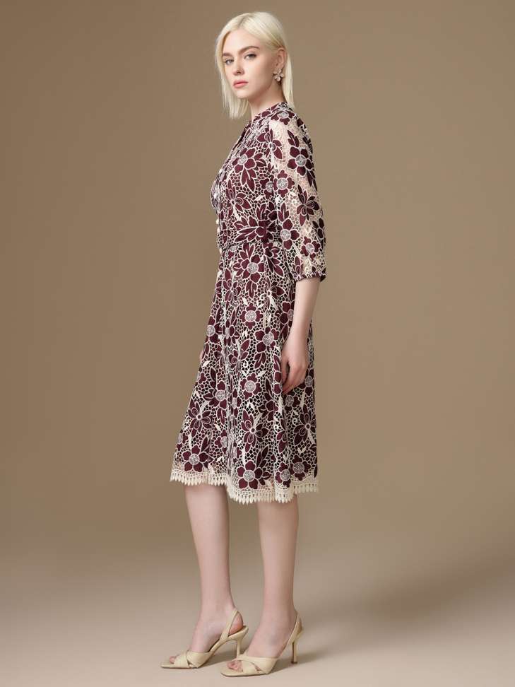 KAZO Women A-line Maroon Midi/Calf Length Dress