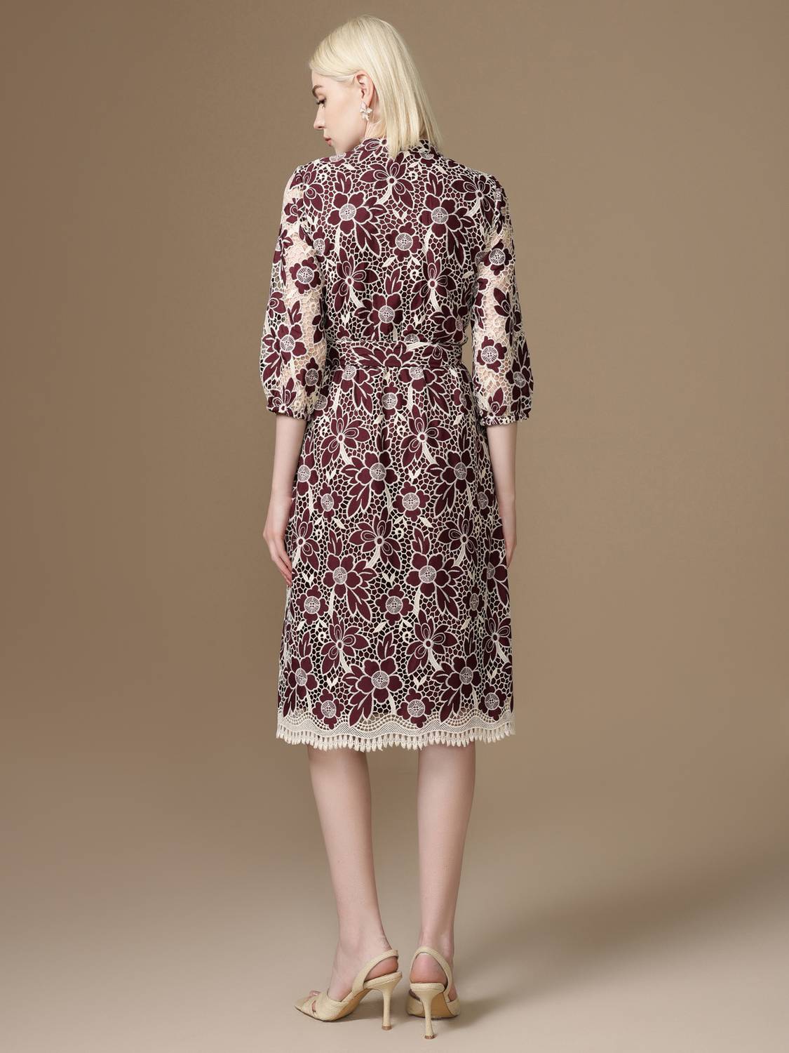 KAZO Women A-line Maroon Midi/Calf Length Dress