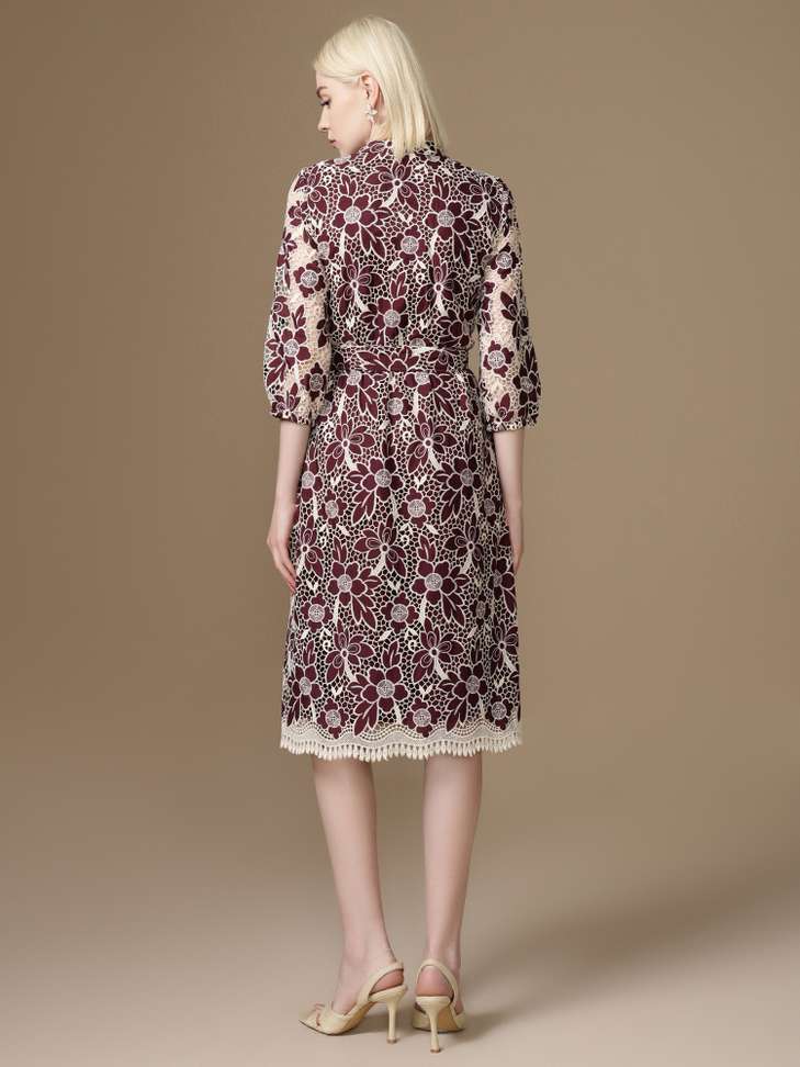 KAZO Women A-line Maroon Midi/Calf Length Dress