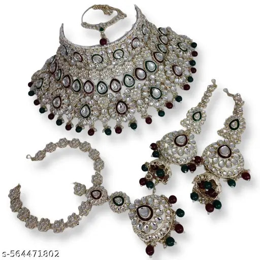 TRADITIONAL GOLD PLATED KUNDAN ETHNIC BRIDAL JEWELLERY SET FOR WOMENS