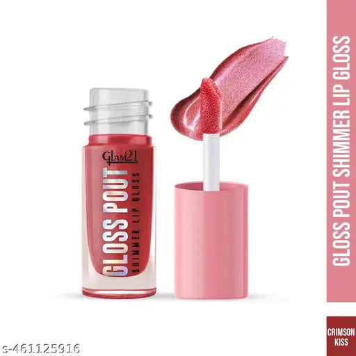 Glam21 Gloss Pout Shimmer Lip Gloss | High Shine |Glossy Finish |Soft & Hydrating Lips | Non-sticky texture | Lightweight | Glass-like shine |Crimson Kiss| 7gm