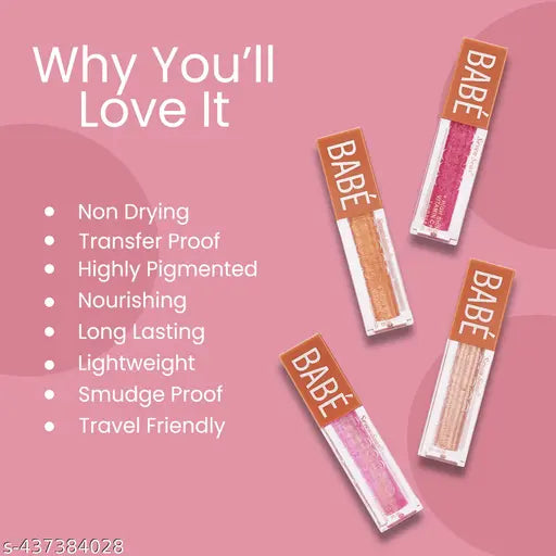 Seven Seas Babe Glittery Lip Gloss Long Lasting Water & Smudge Proof With High Shine Lip Color For Glossy Look |Lightweight Non Sticky Lip shiner For Moisturizing Lips (Pink,Silver,Hot Pink,Rose,Bronze,Penny)Pack of 6