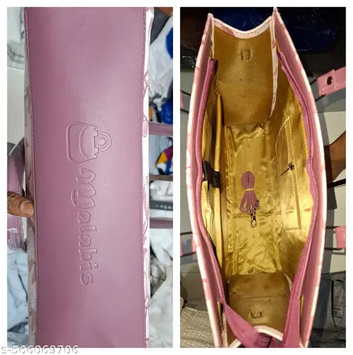 Stylish Floral Print Women’s Handbag – Elegant Pink & White Tote for Office & Daily Use