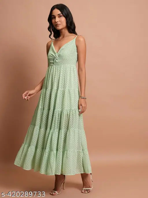 Ketch Women Green Self Design Maxi Dress