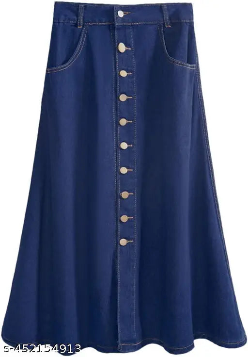 Navy Blue A-Line Full-Length Denim Skirt – Buttoned, Stylish & Comfortable 18000