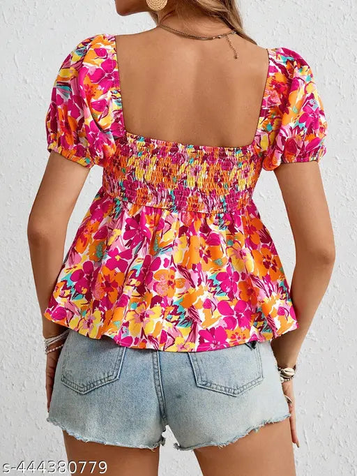 Women’s Stylish Puff Sleeve Print Top for Women Perfect for Beach or Casual Wear for Women & Girls