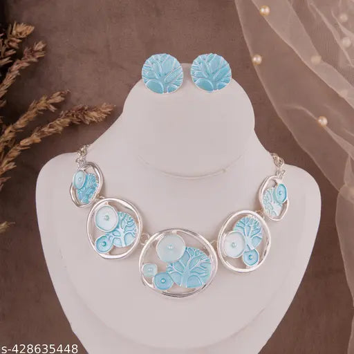 ✨ GC premium jewellery Western New Concept Elegant Designer Necklace and Earring Set for Girls and Women | Luxurious Silver-Plated Necklace with Blue Circular Charms | Perfect for Any Party or Occasion ✨