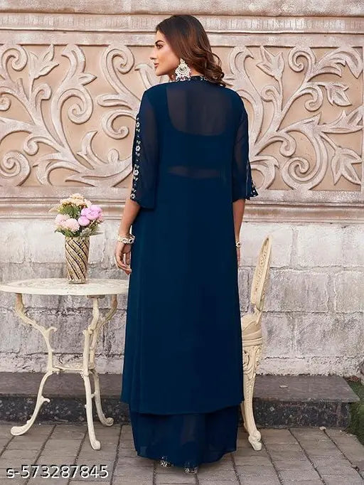 Krimaa Navy Blue Embroidered Lehenga Choli with Jacket Set