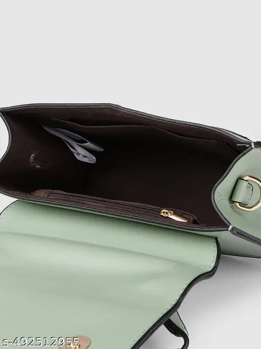 Fastrack Green & White Colourblocked Structured Satchel with Detachable Sling Strap