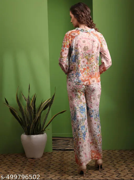 Purvaja Women's Stand Collar Shirt & Trousers Co-Ords Sets