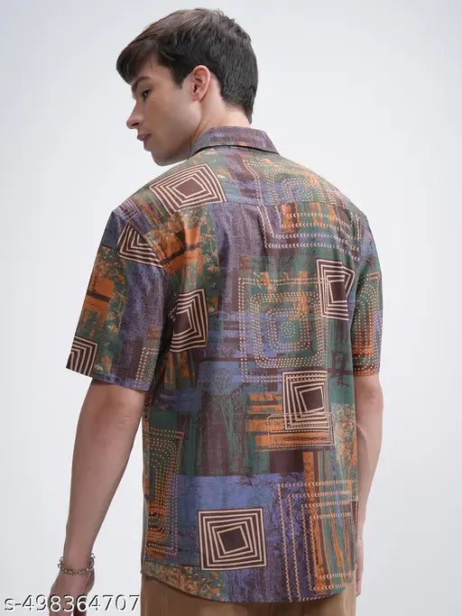 Ketch Men's Abstract Relaxed Cutaway Collar Blue Shirts