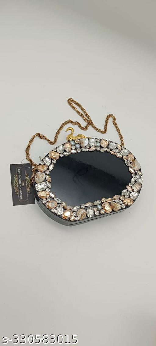 BEST INDIAN HANDICRAFT Black Designer Stone Clutch for women,Resin Crystal Stone Handmade Clutch Bag ,Clutch Bag Purse For Bridal, Casual, Party, Wedding For women and  Girls