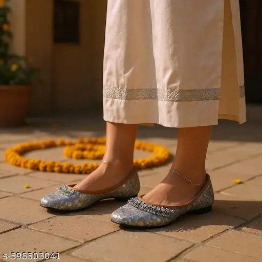 DFR Womens Rajasthani Embroidered with Payal Punjabi Mojaris Juttis Jutis