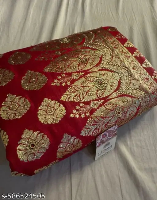 Banarasi Satin Silk Red Stone Work Saree Premium Party Wedding Festival Wear