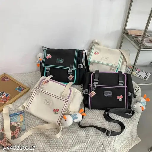 Cute Korean Style Crossbody Sling Bag, Korean Canvas Bag Large Capacity Bag Multi-functional Bag One Shoulder Crossbody Tution Bag, Study Bag (PACK OF 1) RANDOM COLOUR SEND